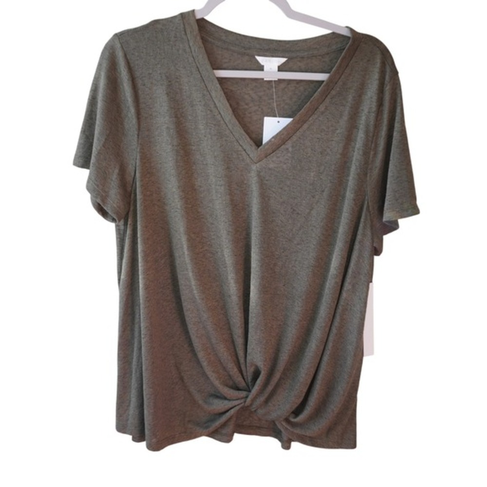 Caslon Olive Green Twist Front‎ V-Neck Short Sleeve T-Shirt XL Casual Normcore